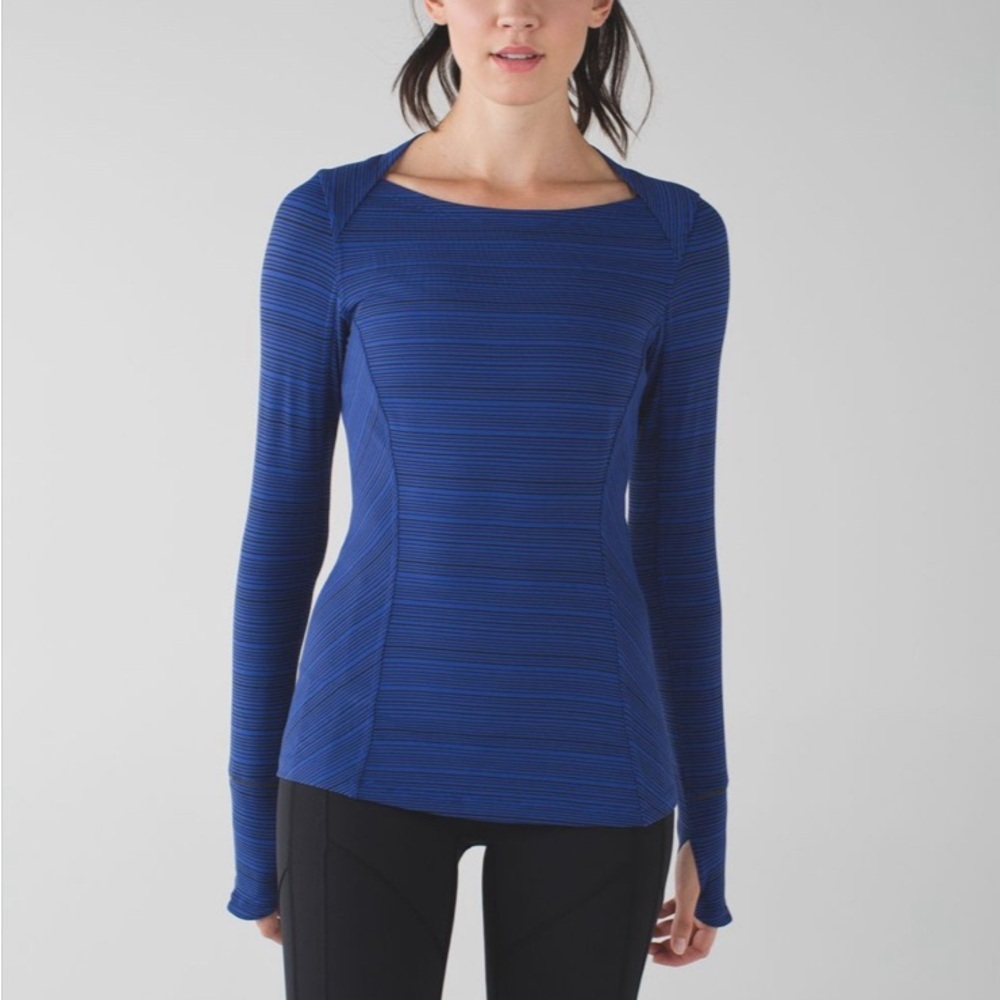 LULULEMON Kanto Catch Me Long Sleeve Kanto Stripe Sapphire‎ Blue Black Size 2